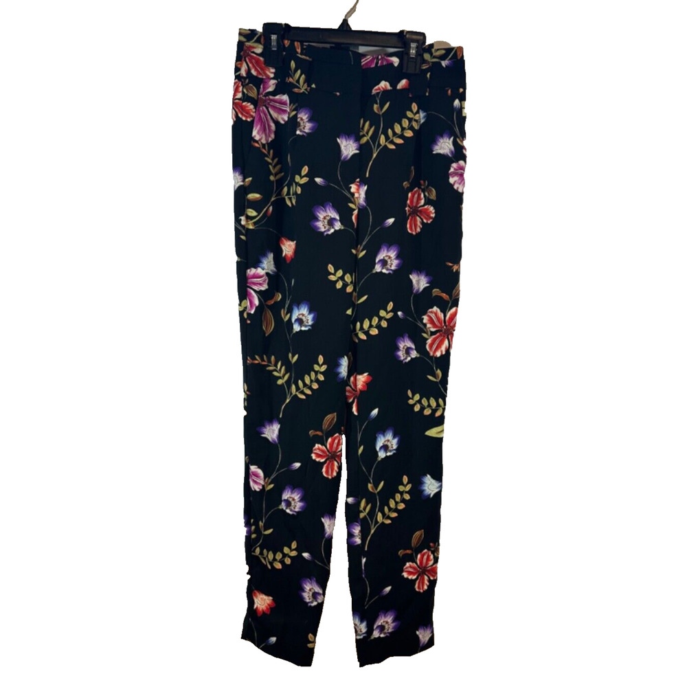 EXPRESS Size 4R Black Floral Print High Rise Tapered Leg Ankle Length Pants D13